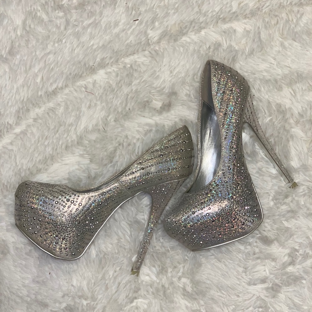 Silver rhinestone platform heels!